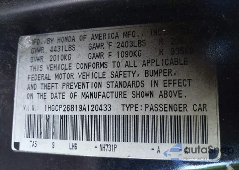 2009 Honda Accord 2.4 Ex-L z USA, uszkodzony, nr VIN 1HGCP26819A120433